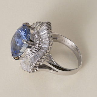 Vintage GIA Certified 11.70 CT Sapphire, 2.67 CT Diamond Platinum Ballerina Ring