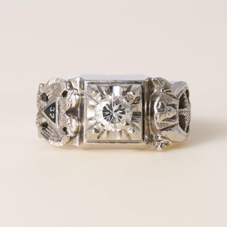 Vintage 10K Gold Masonic Double Phoenix and Star 0.50 Carat Diamond Ring