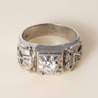 Vintage 10K Gold Masonic Double Phoenix and Star 0.50 Carat Diamond Ring