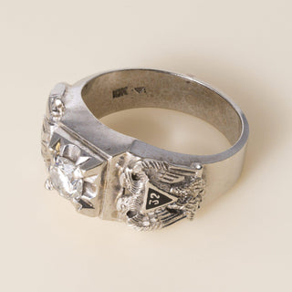 Vintage 10K Gold Masonic Double Phoenix and Star 0.50 Carat Diamond Ring