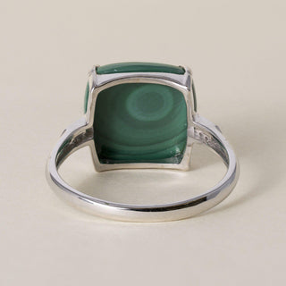 Vintage 13.5K  White Gold Malachite Cabochon and Diamond Cocktail Ring