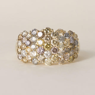 Estate 14K Yellow Gold 3.00 CT Multi Fancy Color Diamond Cluster Ring