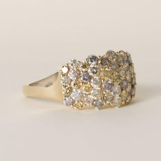 Estate 14K Yellow Gold 3.00 CT Multi Fancy Color Diamond Cluster Ring