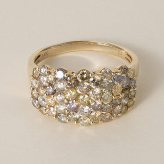 Estate 14K Yellow Gold 3.00 CT Multi Fancy Color Diamond Cluster Ring