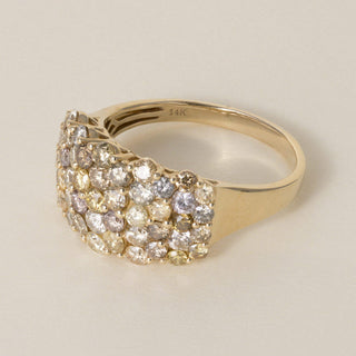 Estate 14K Yellow Gold 3.00 CT Multi Fancy Color Diamond Cluster Ring