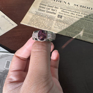 Estate 14K Two-Tone Gold 3.25 Carat Oval Purple Spinel and Diamond Band Ring