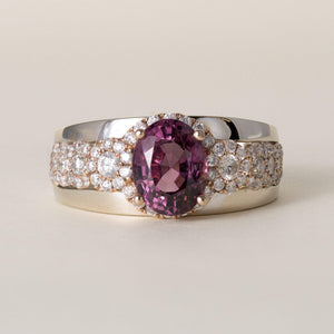 Estate 14K Two-Tone Gold 3.25 Carat Oval Purple Spinel and Diamond Band Ring