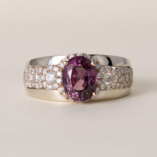 Estate 14K Two-Tone Gold 3.25 Carat Oval Purple Spinel and Diamond Band Ring