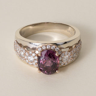 Estate 14K Two-Tone Gold 3.25 Carat Oval Purple Spinel and Diamond Band Ring