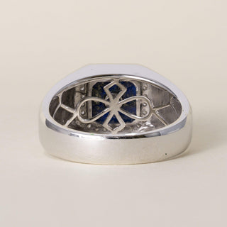 Vintage 14K White Gold Lapis Lazuli and 0.40 Carat Diamond Bezel Signet Ring