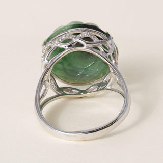 Estate 18K White Gold Carved Natural Jade and 0.35 Carat Diamond Dome Ring