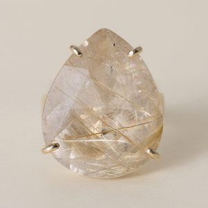 Estate 14K Yellow Gold 22 Carat Quartz Pear Shape Cocktail Ring