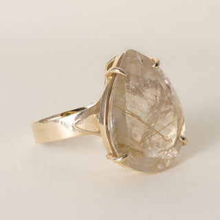 Estate 14K Yellow Gold 22 Carat Quartz Pear Shape Cocktail Ring