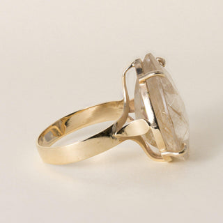 Estate 14K Yellow Gold 22 Carat Quartz Pear Shape Cocktail Ring