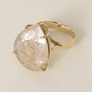 Estate 14K Yellow Gold 22 Carat Quartz Pear Shape Cocktail Ring
