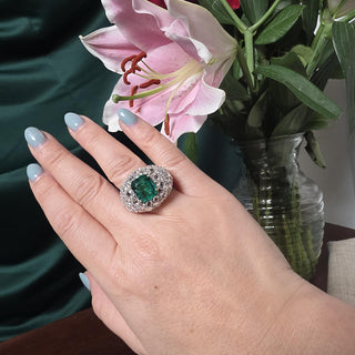Estate Italian 18K Gold Certified 4CT Emerald and Diamond Cobblestone Dome Ring