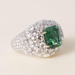 Estate Italian 18K Gold Certified 4CT Emerald and Diamond Cobblestone Dome Ring