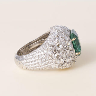 Estate Italian 18K Gold Certified 4CT Emerald and Diamond Cobblestone Dome Ring