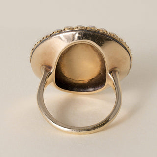 Vintage 1960s Onyx and Pearl Cameo Cocktail Ring