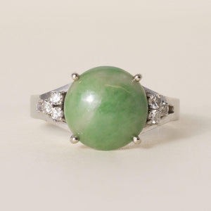 Vintage Jade Cabochon and Diamond 13.6K Gold Ring