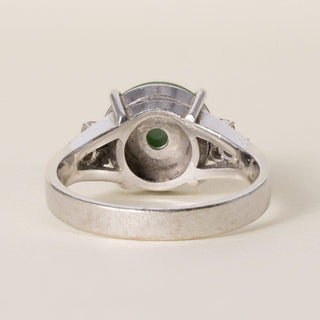 Vintage Jade Cabochon and Diamond 13.6K Gold Ring