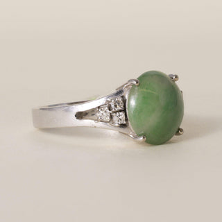 Vintage Jade Cabochon and Diamond 13.6K Gold Ring