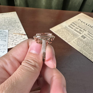 Estate 7.11 Carat Cushion-Cut Morganite and Diamond Halo 14K Rose Gold Ring