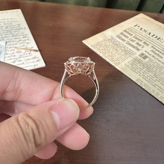 Estate 7.11 Carat Cushion-Cut Morganite and Diamond Halo 14K Rose Gold Ring