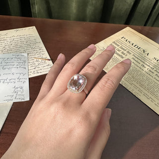 Estate 7.11 Carat Cushion-Cut Morganite and Diamond Halo 14K Rose Gold Ring