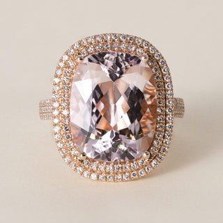 Estate 7.11 Carat Cushion-Cut Morganite and Diamond Halo 14K Rose Gold Ring