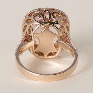 Estate 7.11 Carat Cushion-Cut Morganite and Diamond Halo 14K Rose Gold Ring