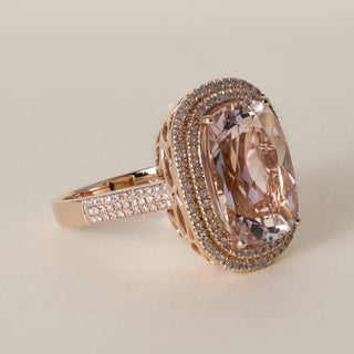 Estate 7.11 Carat Cushion-Cut Morganite and Diamond Halo 14K Rose Gold Ring