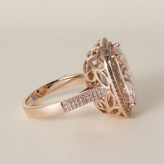 Estate 7.11 Carat Cushion-Cut Morganite and Diamond Halo 14K Rose Gold Ring