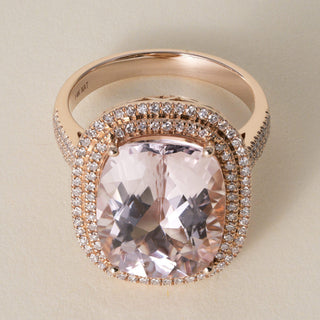 Estate 7.11 Carat Cushion-Cut Morganite and Diamond Halo 14K Rose Gold Ring