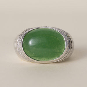 Estate 14K White Gold 7.31 Carat Jade & Diamond Cocktail Ring – Resize to Size 8.5
