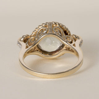 Estate 3.27 Carat Prasiolite Checkerboard and Diamond 14K Gold Cocktail Ring
