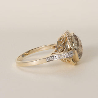 Estate 3.27 Carat Prasiolite Checkerboard and Diamond 14K Gold Cocktail Ring