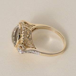 Estate 3.27 Carat Prasiolite Checkerboard and Diamond 14K Gold Cocktail Ring