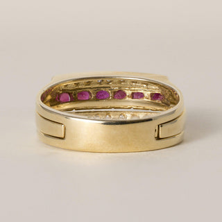 Vintage 1980s 0.60 Carats Ruby and Diamond Interlocking 18K Gold Ring Band Set