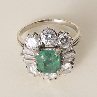 Vintage 13K Gold 1.40 Carat Emerald and 1.95 Carat Diamond Cocktail Ring