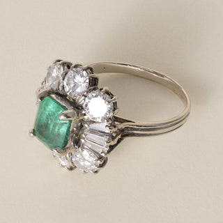 Vintage 13K Gold 1.40 Carat Emerald and 1.95 Carat Diamond Cocktail Ring