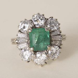 Vintage 13K Gold 1.40 Carat Emerald and 1.95 Carat Diamond Cocktail Ring