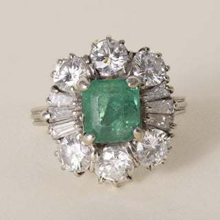 Vintage 13K Gold 1.40 Carat Emerald and 1.95 Carat Diamond Cocktail Ring