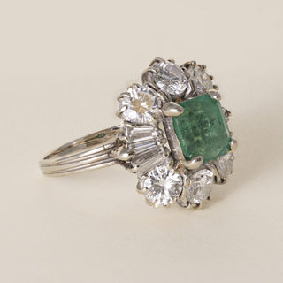 Vintage 13K Gold 1.40 Carat Emerald and 1.95 Carat Diamond Cocktail Ring