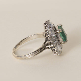 Vintage 13K Gold 1.40 Carat Emerald and 1.95 Carat Diamond Cocktail Ring