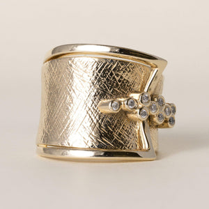 Estate Sonia B 0.10 Carat Diamond Brushed 14K Yellow Gold Buckle Cigar Ring Band
