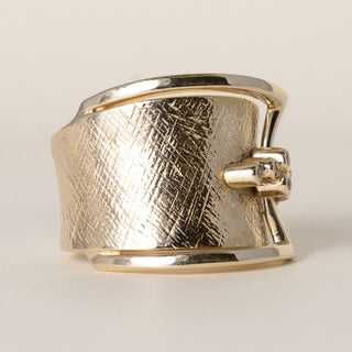 Estate Sonia B 0.10 Carat Diamond Brushed 14K Yellow Gold Buckle Cigar Ring Band