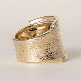 Estate Sonia B 0.10 Carat Diamond Brushed 14K Yellow Gold Buckle Cigar Ring Band