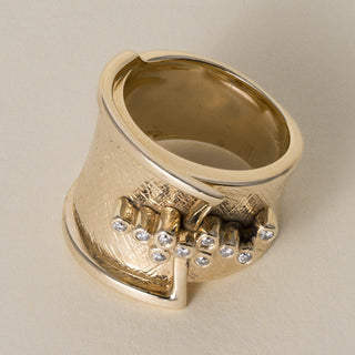Estate Sonia B 0.10 Carat Diamond Brushed 14K Yellow Gold Buckle Cigar Ring Band