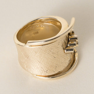 Estate Sonia B 0.10 Carat Diamond Brushed 14K Yellow Gold Buckle Cigar Ring Band